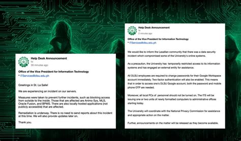 DLSU suffers data security incident; multiple online systems .